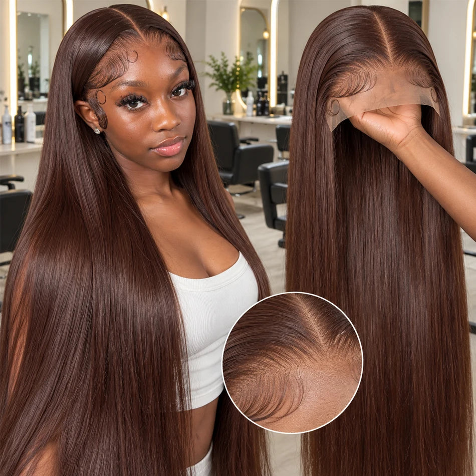 HD Chocolate Brown 13x4 Straight Lace Front Wig Brazilian 13x6 Full Lace Frontal Wigs For Women Remy Human Hair Wig Pre Plucked
